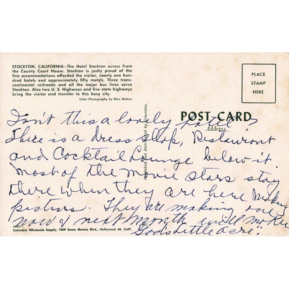Vintage Hotel Stockton California Postcard Max Mahan Photo Mid-Century Chrome - Picture 2 of 2